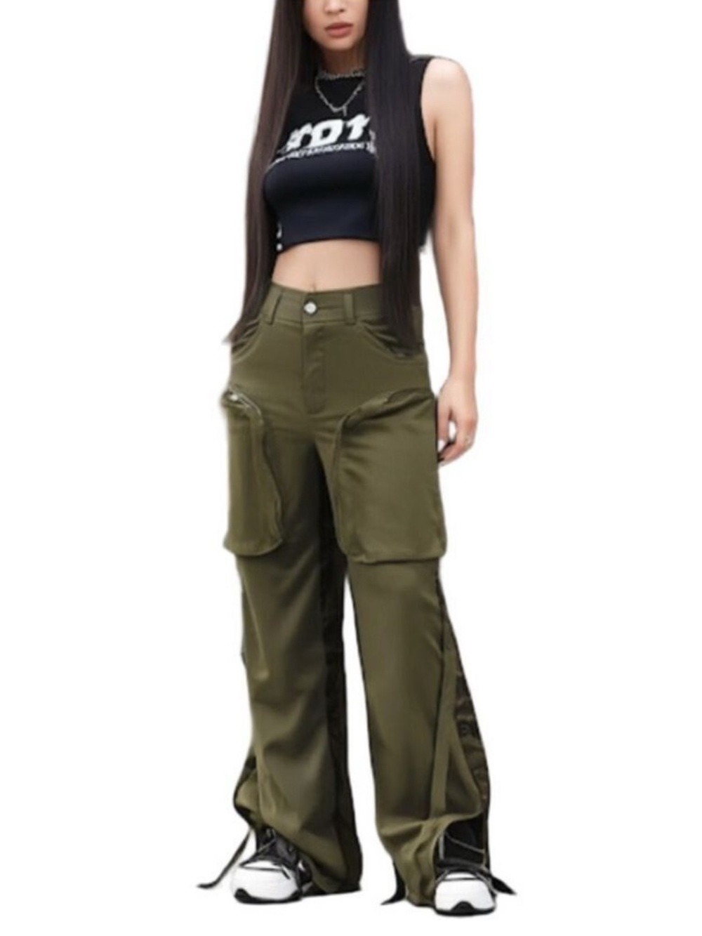 Chicways Camouflage Cargo Pants Small Army Green Camo Baggy Utility Streetwear
